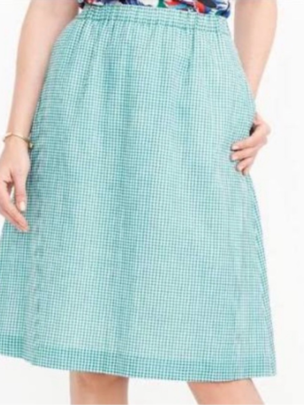 Gingham A-Line Midi Skirt in Mint Green